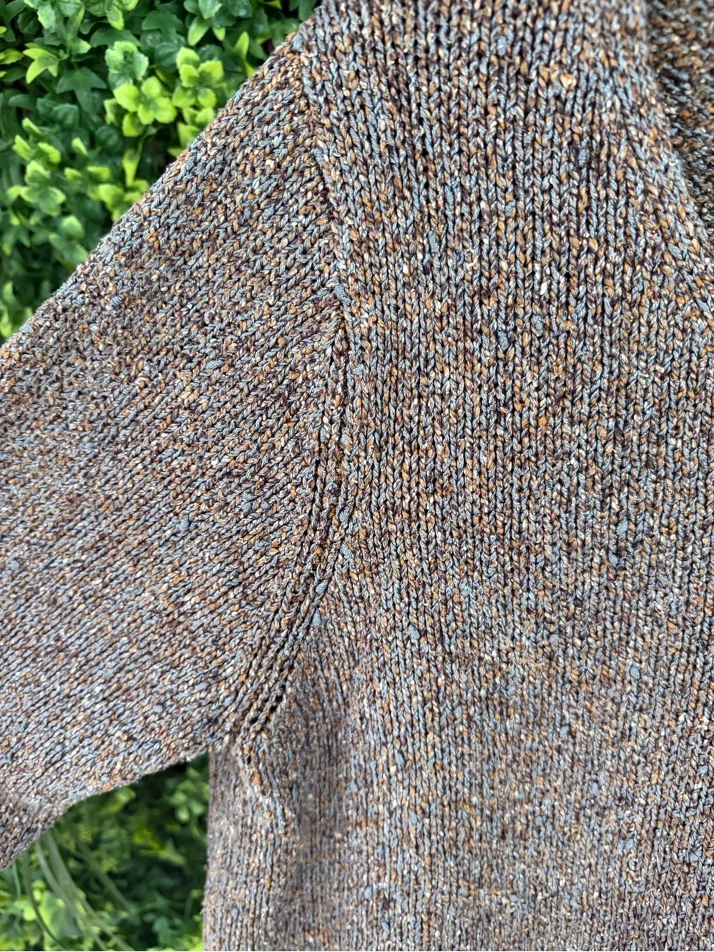 Eileen Fisher 100% Silk Marled V-Neck Sweater XL Brown Gray Textured Knit